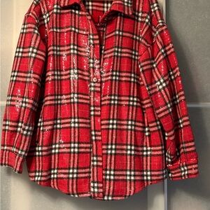 Red Plaid Sequin Shirt